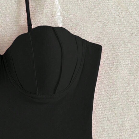 Black Cute Women's Iridescent Faux Pearl Decorated One-Piece Swimsuit - Picture 3 of 7